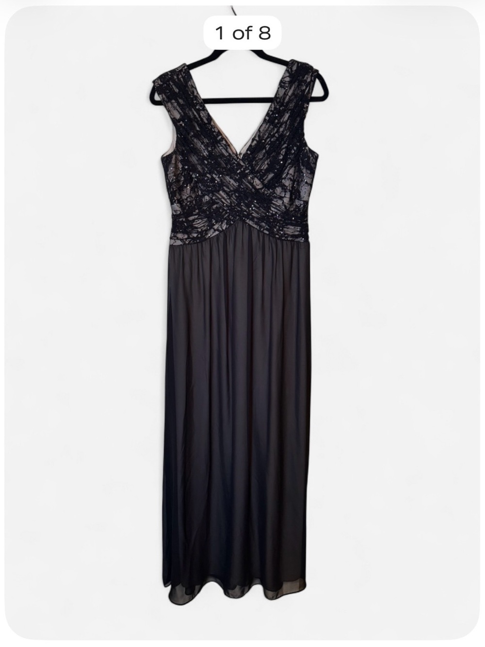 Sangria Size 10 Black Lace Sequin Formal Maxi Bridesmaid Dress